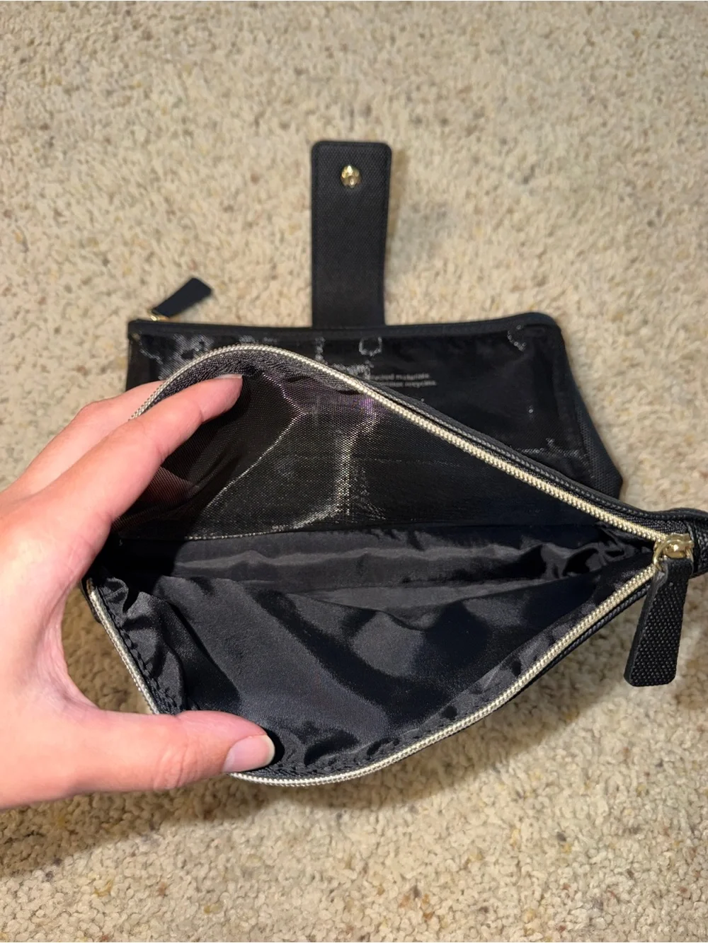 Classic Lancôme Black Women's Makeup Bag with Snap Detail